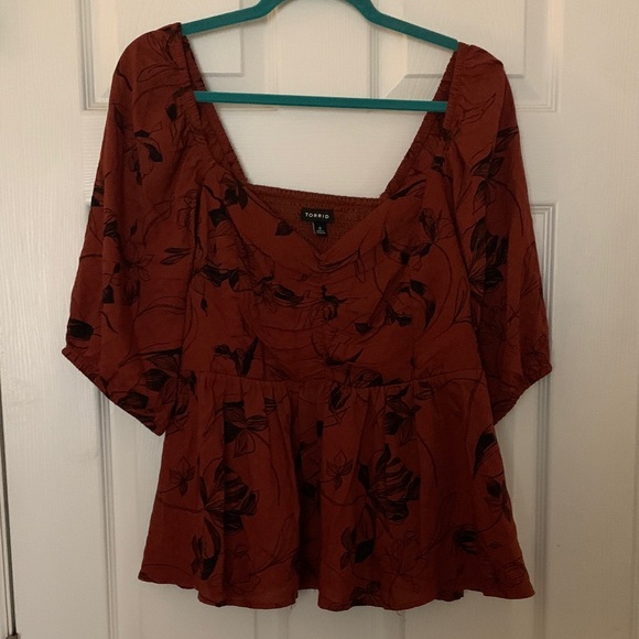 Torrid baby doll fall printed blouse sz 0 - Picture 3 of 9